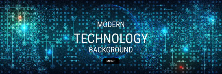 Obraz premium Digital technology banner vector design template. Future technology, cyberspace, virtual reality concept illustration