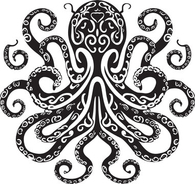 Enchanting Spirals: Octopus Mandal Black Logo Ethereal Beauty: Octopus Mandal Art Vector Black Icon