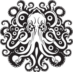 Intricate Design: Octopus Mandal Art in Black Vector Cosmic Symmetry: Octopus Mandal Black Logo Design