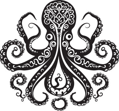 Celestial Serenity: Octopus Mandal Art Vector Icon in Black Mystical Tentacles: Octopus Mandal Art Vector Black Logo Icon