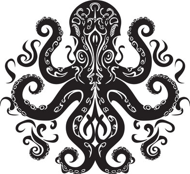 Tranquil Fusion: Octopus Mandal Black Logo Design Celestial Serenity: Octopus Mandal Art Vector Icon in Black