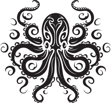 Ethereal Beauty: Octopus Mandal Art Vector Black Icon Tranquil Fusion: Octopus Mandal Black Logo Design