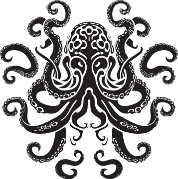 Celestial Serenity: Octopus Mandal Art Vector Icon in Black Mystical Tentacles: Octopus Mandal Art Vector Black Logo Icon