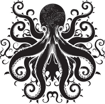 Mystical Tentacles: Octopus Mandal Art Vector Black Logo Icon Intricate Design: Octopus Mandal Art in Black Vector