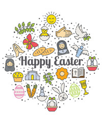 Happy Easter Greeting With Different Easter Icons For Easter Sunday