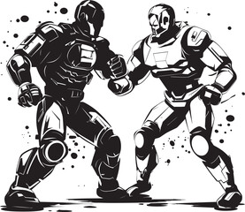 Mechanical Gladiator: Robot Boxer Vector Black Icon Steel Fighter: Robot Boxer Black Logo Icon