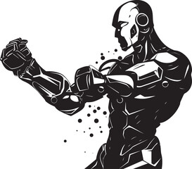 Steel Fighter: Robot Boxer Black Logo Icon Robo-Champion: Robot Boxer Vector Design