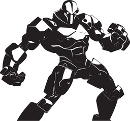 Mechanical Gladiator: Robot Boxer Vector Black Icon Steel Fighter: Robot Boxer Black Logo Icon