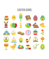 Fototapeta na wymiar Easter Icons Of 30 Colorful Easter Ornaments For Easter Sunday