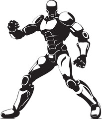 Techno Boxer: Robot Boxer Black Logo Design Robotic Combatant: Robot Boxer Vector Black Icon