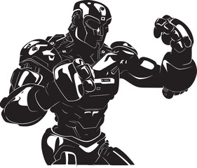 Metal Mauler: Robot Boxer Black Logo Icon Design Artificial Athlete: Robot Boxer Vector Black Logo