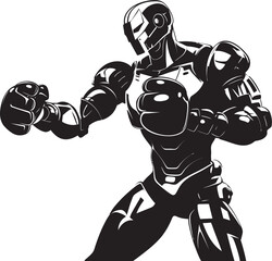 Mechanical Fighter: Robot Boxer Vector Black Icon Cybernetic Gladiator: Robot Boxer Black Logo Icon Design