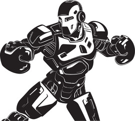 Metal Mauler: Robot Boxer Black Logo Icon Design Artificial Athlete: Robot Boxer Vector Black Logo