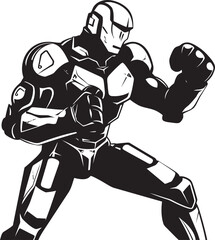 Mechanical Marvel: Robot Boxer Black Logo Icon Design Futuristic Fighter: Robot Boxer Vector Icon in Black