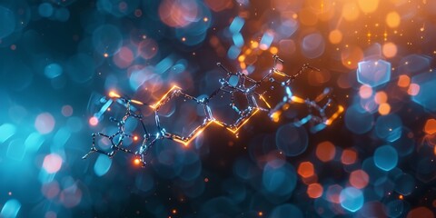 A colorful, abstract image of a molecule with a blue and orange background - stock background.