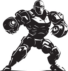 Robotic Ringmaster: Robot Boxer Black Logo Icon Steel Showdown: Robot Boxer Vector Design