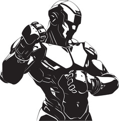 Artificial Athlete: Robot Boxer Vector Black Logo Mechanical Marvel: Robot Boxer Black Logo Icon Design
