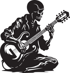 Guitarist of the Dead: Skeleton Vector Black Logo Rhythmic Remains: Skeleton Playing Guitar Logo Icon