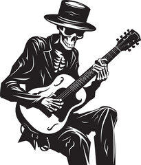 Guitarist of the Dead: Skeleton Vector Black Logo Rhythmic Remains: Skeleton Playing Guitar Logo Icon
