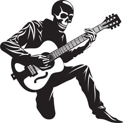 Haunting Harmonies: Skeleton Guitarist Vector Black Logo Melodic Bones: Skeleton Playing Guitar Black Logo Icon