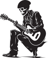 Bony Ballads: Skeleton with Guitar Black Logo Icon Design Guitarist of the Dead: Skeleton Vector Black Logo