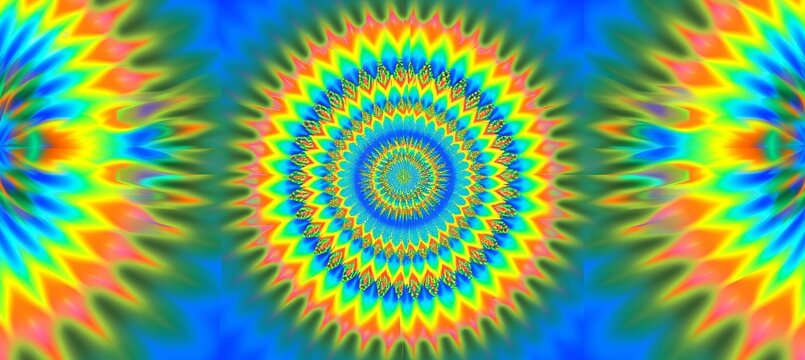 Vibrant spiraling moire pattern optical illusion creating mesmerizing whirling motion illustration