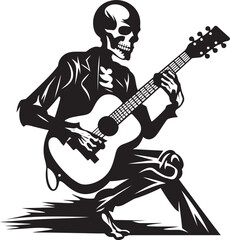 Spooky Serenade: Skeleton with Guitar Logo Icon Rockin' Remains: Skeleton Playing Guitar Vector Design