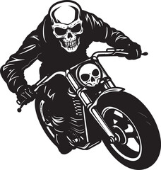 Skeletal Glide: Skeleton Riding Motorcycle Vector Icon Death Cruiser: Skeleton Biker on Motorbike Black Logo Icon