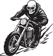 Haunting Highway: Skeleton Biker on Motorbike Logo Design Bonebreaker: Skeleton Riding Motorbike Black Logo Icon