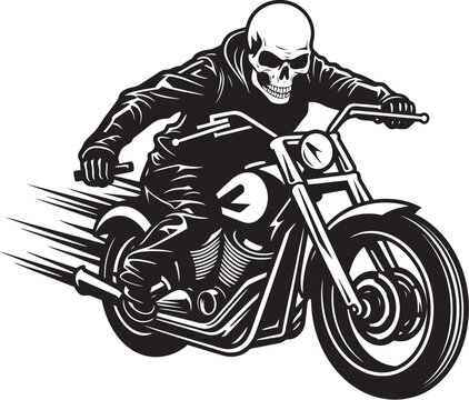 Grim Rider: Skeleton Biker Black Logo Icon Design Bone Cycle: Skeleton Riding Motorcycle Vector Black Logo