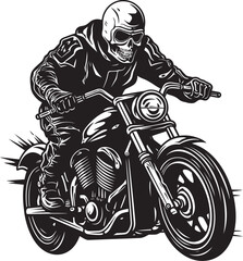 Ghostly Glide: Skeleton Biker Vector Black Logo Death Ride: Skeleton Riding Motorcycle Black Logo Icon