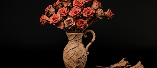 A bouquet of hybrid tea roses arranged in a flowerpot vase against a black backdrop, showcasing the beauty of cut flowers and rose petals - Powered by Adobe