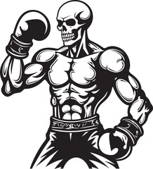 Skeletal Slugger: Skeleton Boxing Black Logo Icon Design Bone Bruiser: Skeleton Boxer Vector Black Logo