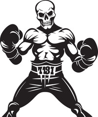 Grim Jabber: Skeleton Boxer Vector Black Icon Skeletal Slugger: Skeleton Boxing Black Logo Icon Design