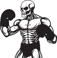 Deathly Puncher: Skeleton Boxing Black Logo Design Phantom Fighter: Skeleton Boxer Vector Black Icon