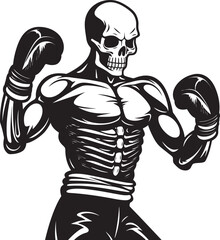 Haunted Brawl: Skeleton Boxer Vector Black Logo Bone Buster: Skeleton Boxing Black Logo Icon