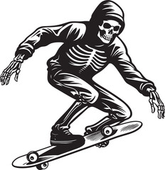 Skater Skeleton: Skateboard Black Logo Icon Design Bone Shredder: Skeleton Riding Skateboard Vector Design