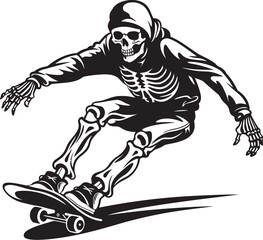 Skater Bones: Skeleton Skateboarder Black Logo Design Bone Cruisin': Skeleton Riding Skateboard Vector Icon