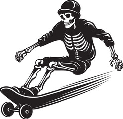 Ramp Rider: Skeleton on Skateboard Black Logo Icon Skater Bones: Skeleton Skateboarder Black Logo Design