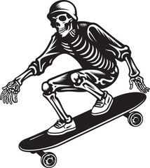 Obraz premium Ollie Ossuary: Skeleton on Skateboard Vector Icon Skully Skater: Skeleton Riding Skateboard Black Logo