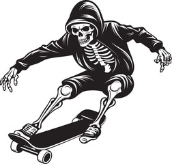 Ramp Rider: Skeleton on Skateboard Black Logo Icon Skater Bones: Skeleton Skateboarder Black Logo Design