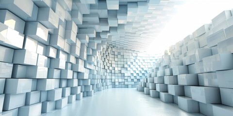 Naklejka premium A white room with white blocks on the walls - stock background.