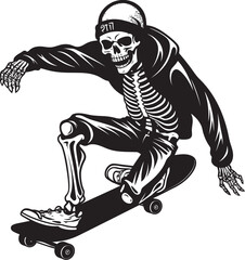 Skeletal Shredder: Skateboarding Skeleton Black Icon Design Spine Chiller: Skeleton on Skateboard Black Logo Icon