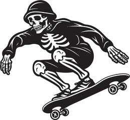 Spine Chiller: Skeleton on Skateboard Black Logo Icon Rad Remains: Skeleton Skateboarder Black Logo Design