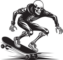 Bone Boarder: Skateboarding Skeleton Black Icon Design Ramp Rider: Skeleton on Skateboard Black Logo Icon