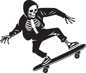 Spine Chiller: Skeleton on Skateboard Black Logo Icon Rad Remains: Skeleton Skateboarder Black Logo Design