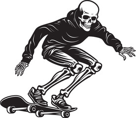 Bone Boarder: Skateboarding Skeleton Black Icon Design Ramp Rider: Skeleton on Skateboard Black Logo Icon