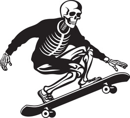 Grim Grind: Skateboarding Skeleton Black Icon Design Rad Remains: Skeleton Riding Skateboard Black Logo
