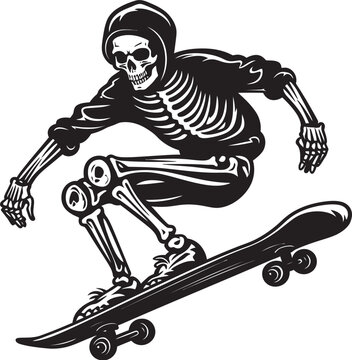 Skully Skater: Skateboard Skeleton Vector Design Bone Boarder: Skeleton Riding Skateboard Black Icon