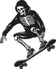 Skully Skater: Skateboard Skeleton Vector Design Bone Boarder: Skeleton Riding Skateboard Black Icon